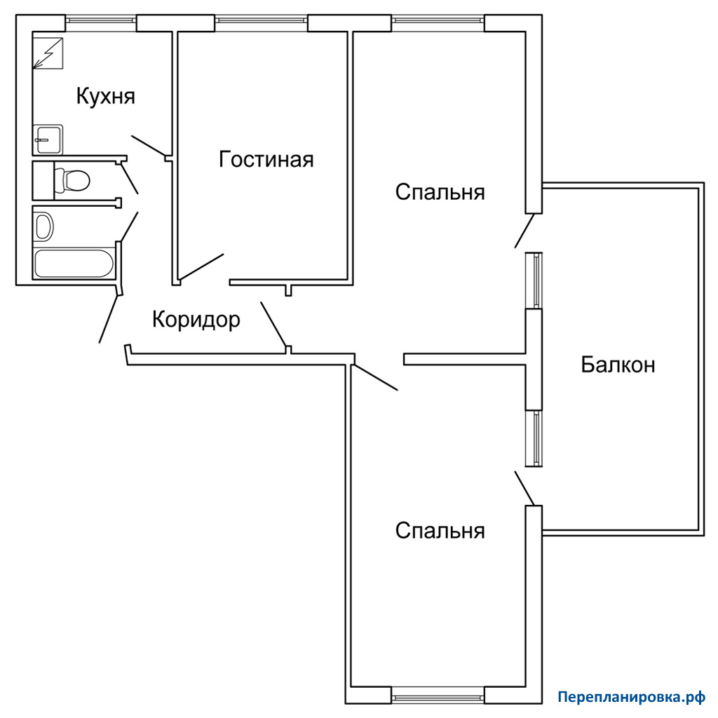 планировка трехкомнатной квартиры (вариант №2)